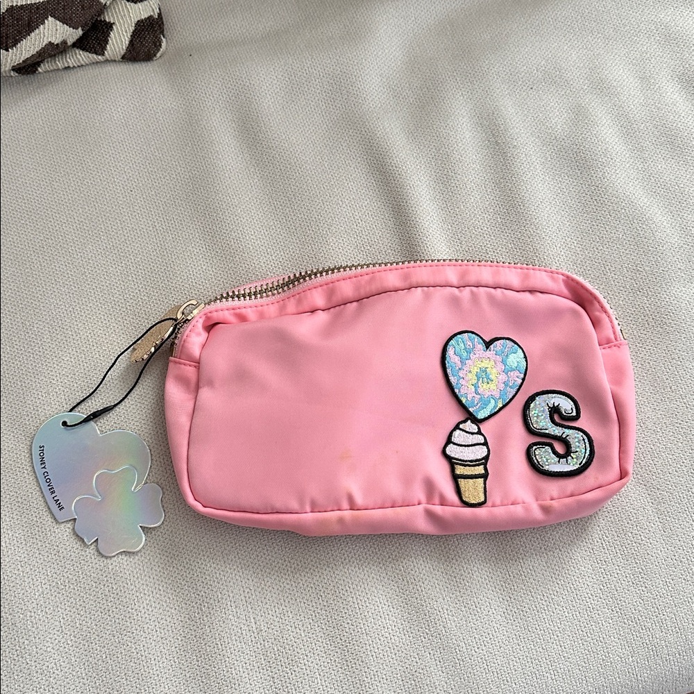 Stoney Clover Lane Pink Zippered Cosmetic Bag 3 Patch Nwt